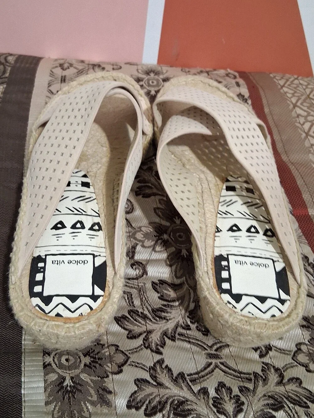 Dolce‎ Vita Cream Perforated Crossband Espadrille Sandals Leather 8.5 Platform